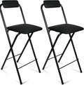 25.4inch +29 inch 2PCS Folding Stool with Backrest, Tall Foldable Bar Stool Chair, Portable Counter Folding Stool Height Bar Stools Leather Padded for Kitchen Shop Cafe Guitar Music