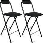 25.4inch +29 inch 2PCS Folding Stool with Backrest, Tall Foldable Bar Stool Chair, Portable Counter Folding Stool Height Bar Stools Leather Padded for Kitchen Shop Cafe Guitar Music