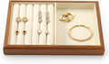 Oirlv Solid Wood Multifunctional Ring Earrings Studs Bangle Jewelry Organizer Tray Jewelry Drawer Organizer(Creamy-white)