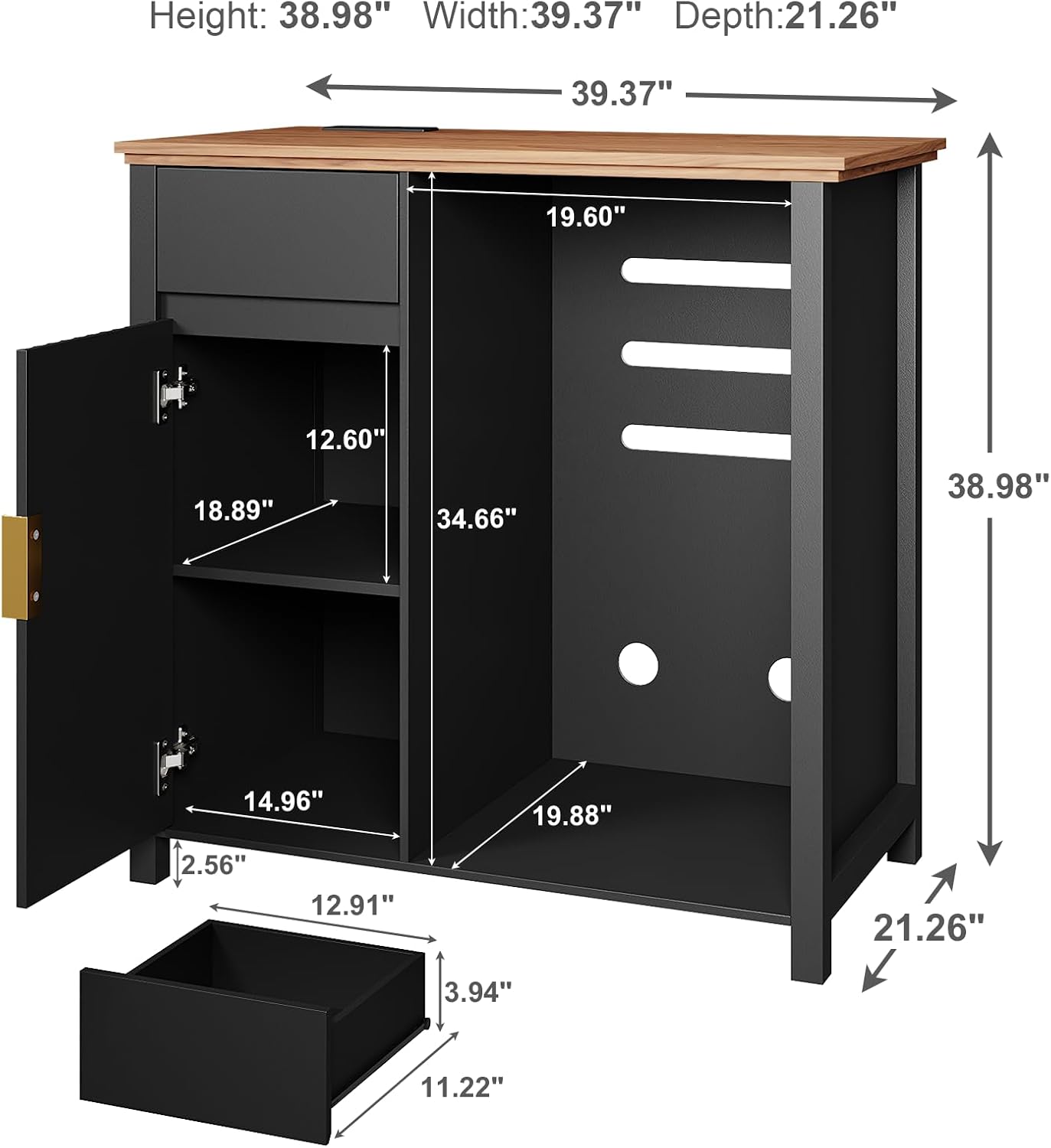 Mini Fridge Cabinet with Charging Station, Modern Fluted Coffee Bar Cabinet with Beverage and Wine Storage, Compact Coffee Bar with Mini Fridge Space for Kitchen, Dining Room or Living Room