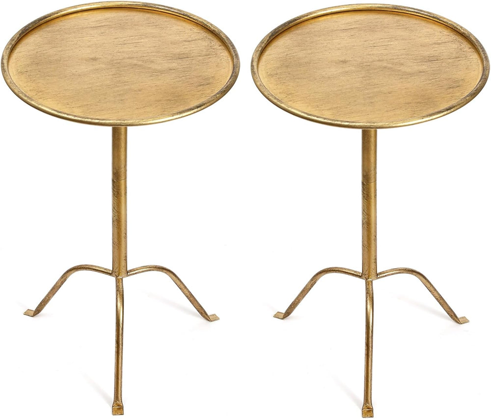 SHOHAYTO 2 Pcs Small Bronze Pedestal Side Table – 21.25" Tall Metal Mart...