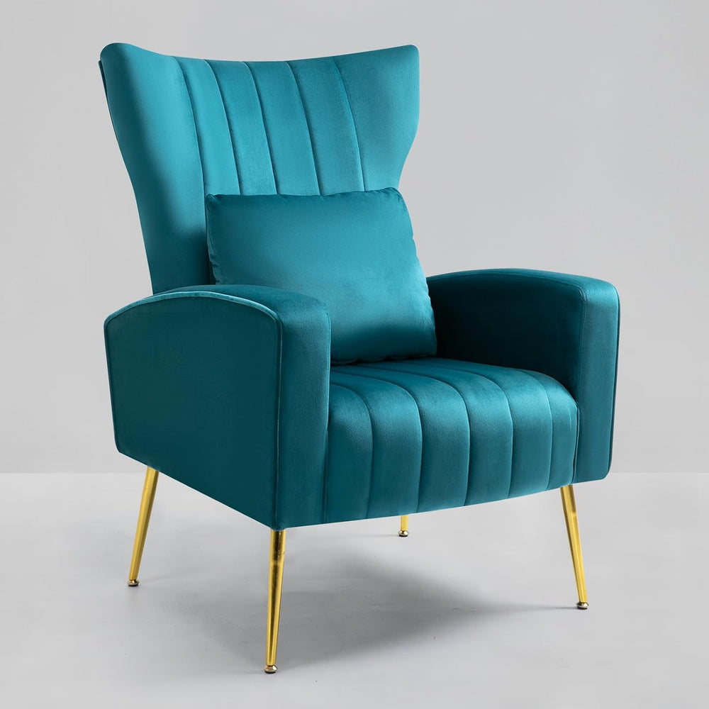 Velvet Accent Chairs Set of 2, Modern Arm Chair with Wingback & Gold Meta...