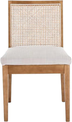 Farmhouse Rattan Dining Chairs Set of 2, Cream Linen Upholstered with Cane Back, Comfortable Side Wood Chairs for Dining Room/Kitchen/Living Room/Restaurant