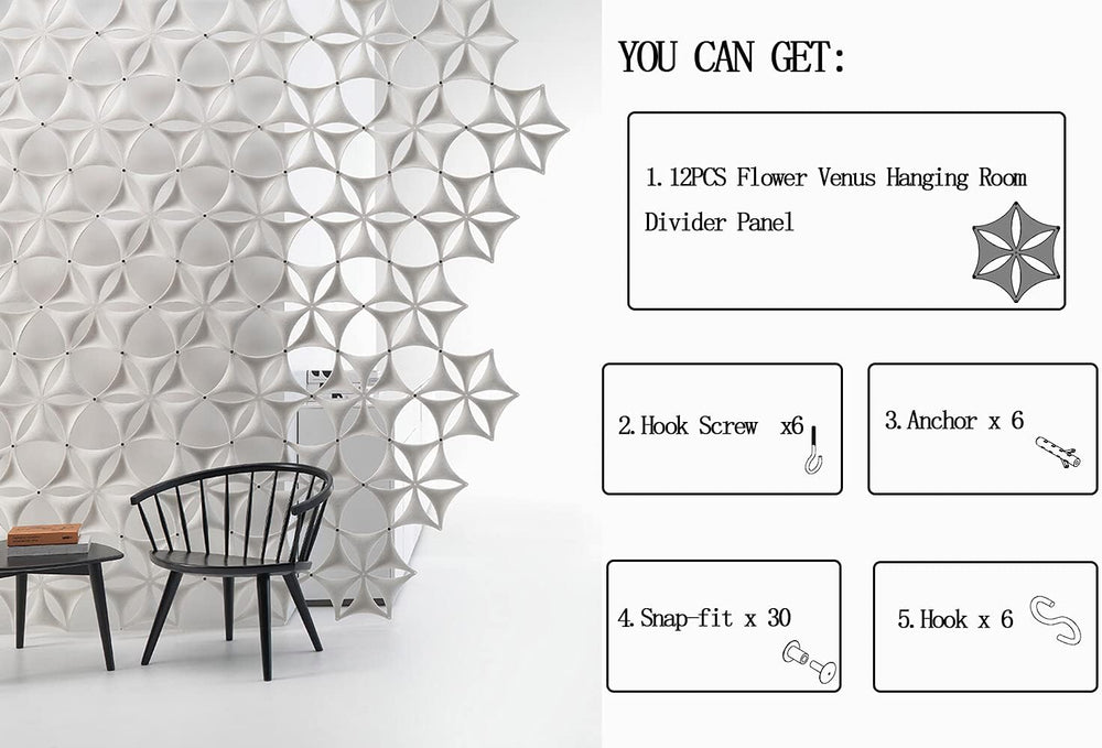 White 3D Flower Venus 14"x12" Hanging Room Divider Panel Felt Fiber...