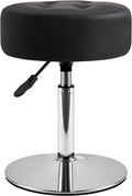 IBUYKE Height Adjustable 360°Swivel Vanity Stool Chair, Black WBD025B | Tufted Round Makeup Room Faux Leather Bathroom Living Room Modern Ottoman