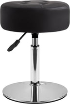 IBUYKE Height Adjustable 360°Swivel Vanity Stool Chair, Black WBD025B | Tufted Round Makeup Room Faux Leather Bathroom Living Room Modern Ottoman