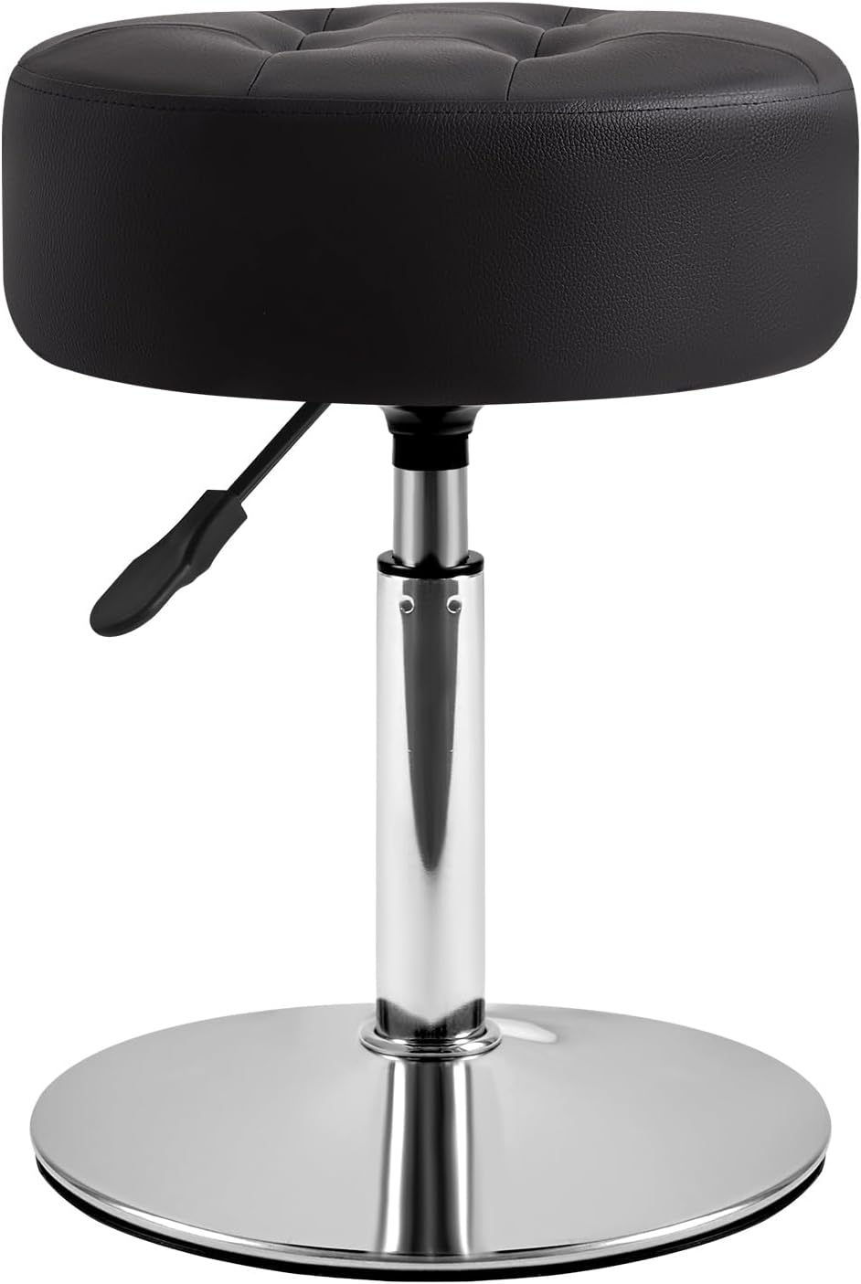 IBUYKE Height Adjustable 360°Swivel Vanity Stool Chair, Black WBD025B | Tufted Round Makeup Room Faux Leather Bathroom Living Room Modern Ottoman