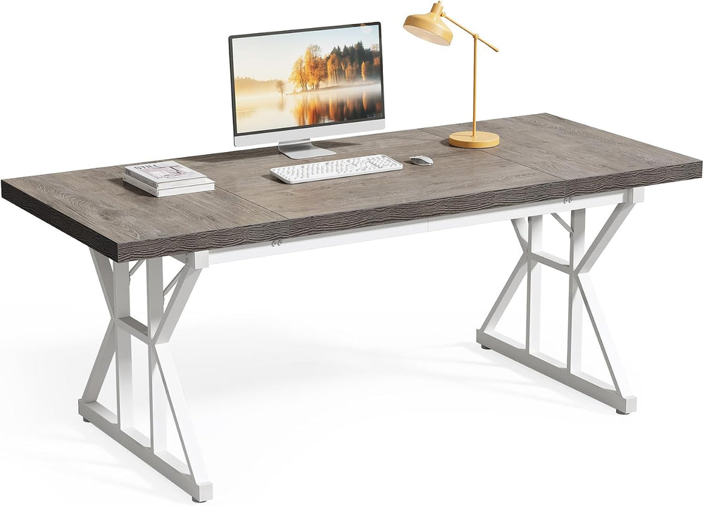 LITTLE TREE 70.8-Inch Large Executive Desk, Modern Computer Office Desk, Wood...