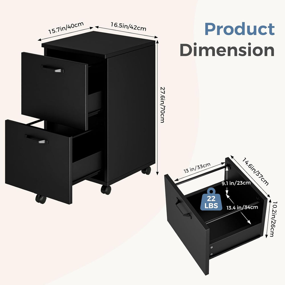 DUMOS 2 Drawer Filing Cabinet, Rolling Wood File Cabinet for Home Office, Und...