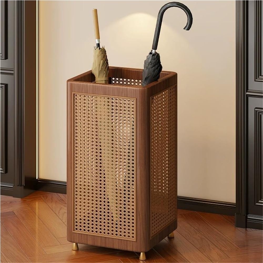 Wooden Umbrella Stand, Decorative Umbrella Basket | Umbrella Holder for Entryway, Vintage Minimalist Rectangular Design, Hollow Umbrella Storage for Indoor Use