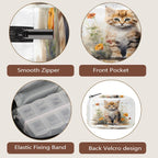 Watercolor Lovely Cat Flower Pill Organizer Travel Medicine Case with Zipper Daily Vitamin Storage Bag Portable 8 Slot Weekly Pill Box Supplement Holder for Home Office Gym Travel