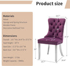Luxury Upholstered Dining Chairs Set of 4, Purple Kitchen Chair with Silver Metal Legs, Velvet Tufted Back Dining Chair, Sillas de Comedor, Modern Kitchen & Dining Room Chairs (Purple, 4 Pcs)