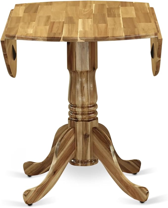 East West Furniture DLFL5-ANA-04 5 Piece Dining Room Furniture Set Includes a Round Dining Table with Dropleaf and 4 Light Tan Linen Fabric Parsons Chairs, 42x42 Inch, Natural