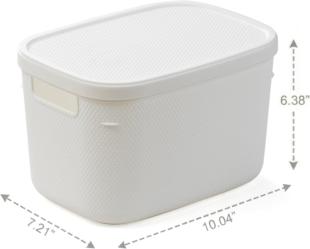 BINO | Plastic Storage Bins with Lids, 5.5 Liter - 3 Pack, White | THE TWILL COLLECTION | Plastic Bins for Organization | Woven Storage Baskets for Organizing | Pantry Shelf Organizer Basket Bin