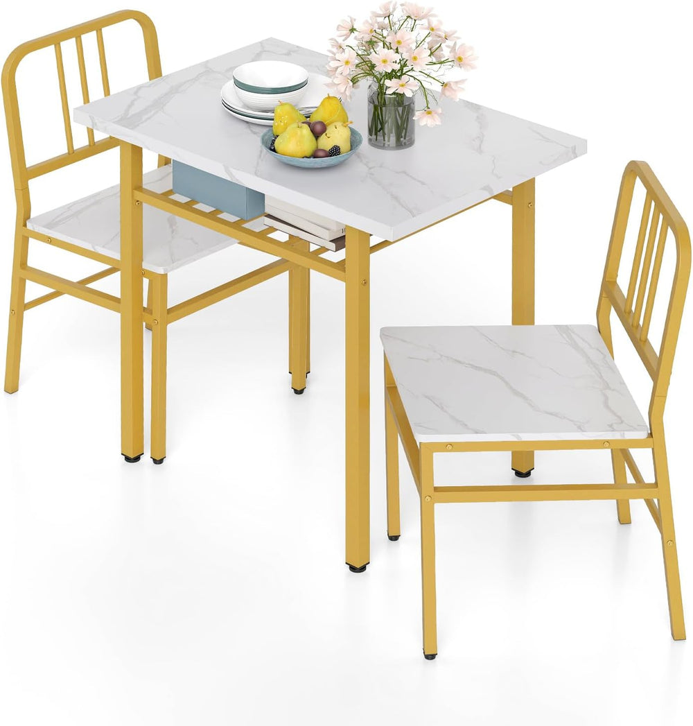 GIANTEX 3-Piece Dining Table Set, Rectangular Kitchen Table with Storage Rack...
