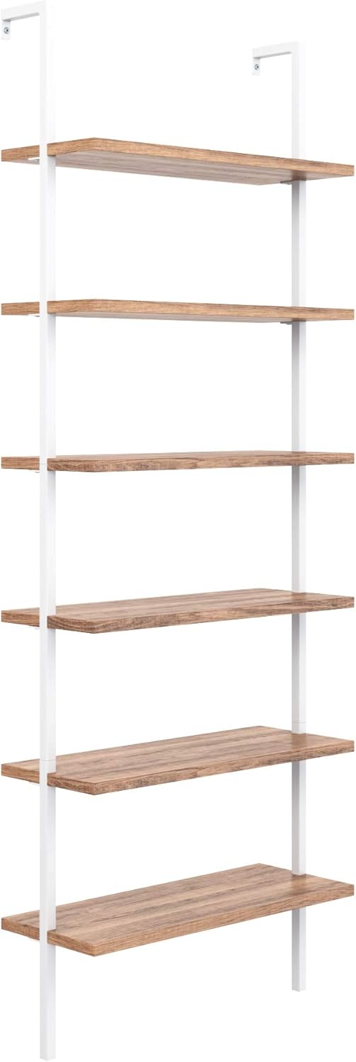 Nathan James Theo 6-Shelf Tall Bookcase, Wall Mount Bookshelf with Natural Wo...