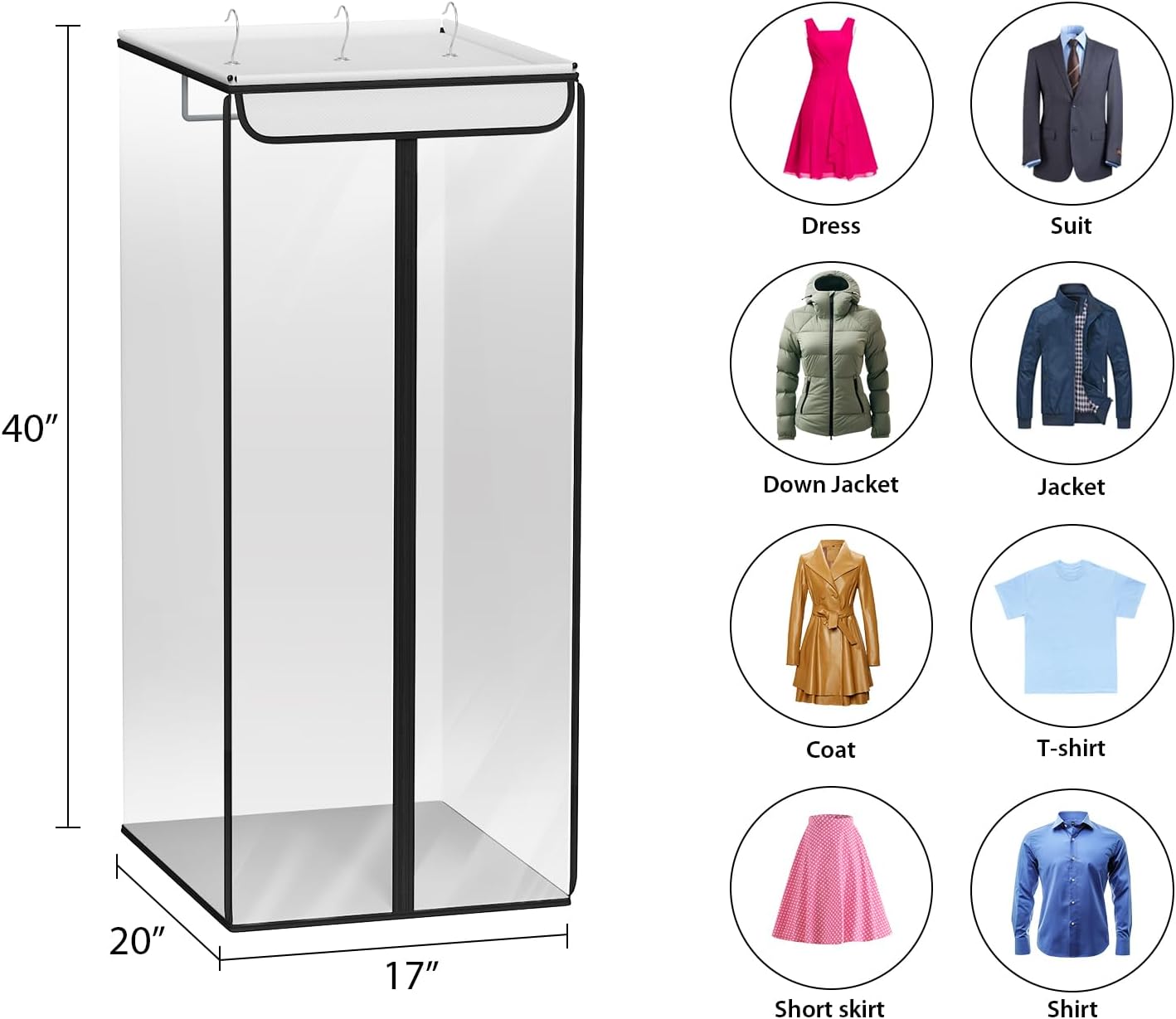 Univivi Hanging Garment Storage Bag, Clothes Bags 40 In, Clear, 2 PCS | Large Capacity, High Load-Bearing Capacity, Sturdy Metal Hanger, Easy Assembly, Premium Cloth Bag for Suits, Coats, Dresses