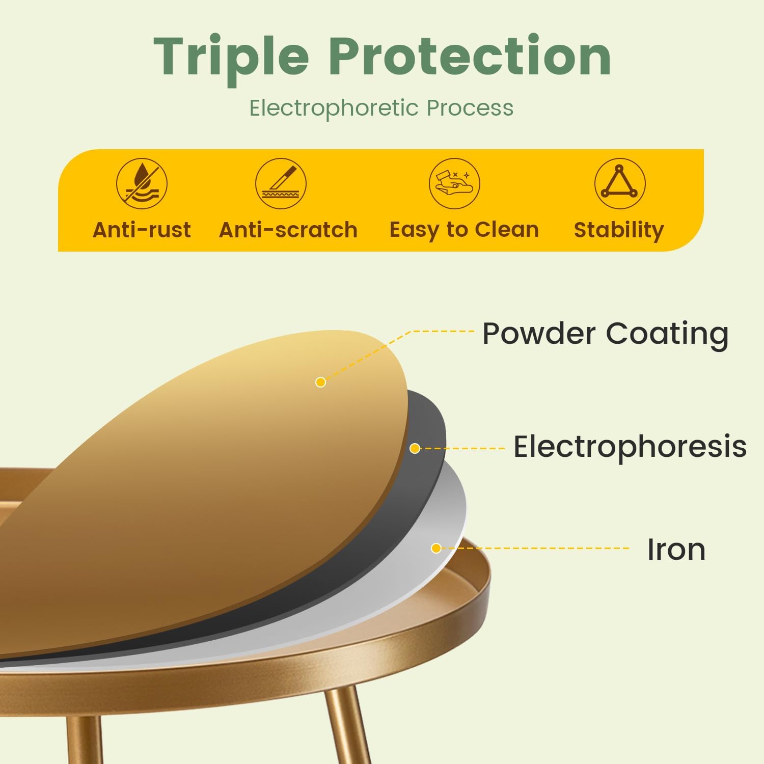 danpinera Outdoor Side Tables, Weather Resistant Steel Patio Side Table, Small Round Outdoor End Table Metal Side Table for Patio Yard Balcony Garden Bedside (Gold)