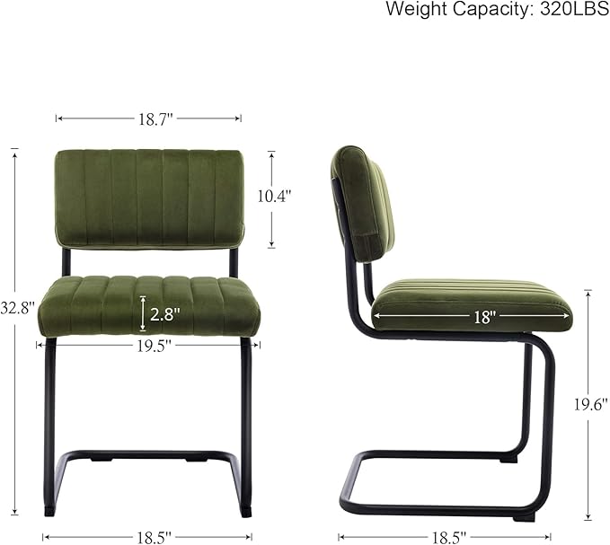 ONEVOG Mid Century Modern Dining Chairs Set of 4, Green Velvet Kitchen Chairs with Tufted Backs, Upholstered Wide Seat, Armless Cantilevered Chairs with Metal Legs for Kitchen Living Room
