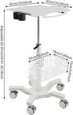 Medical Trolley Cart with Locking Wheels - Height Adjustable Mobile Workstation 24-38 inch,5 Casters Rolling Desktop Cart for Dental Clinic, Salon, Lab & Esthetician