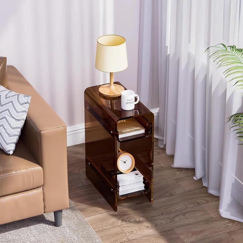 Acrylic End Table with Storage, Narrow Slim Side Table for Small Spaces Skinn...