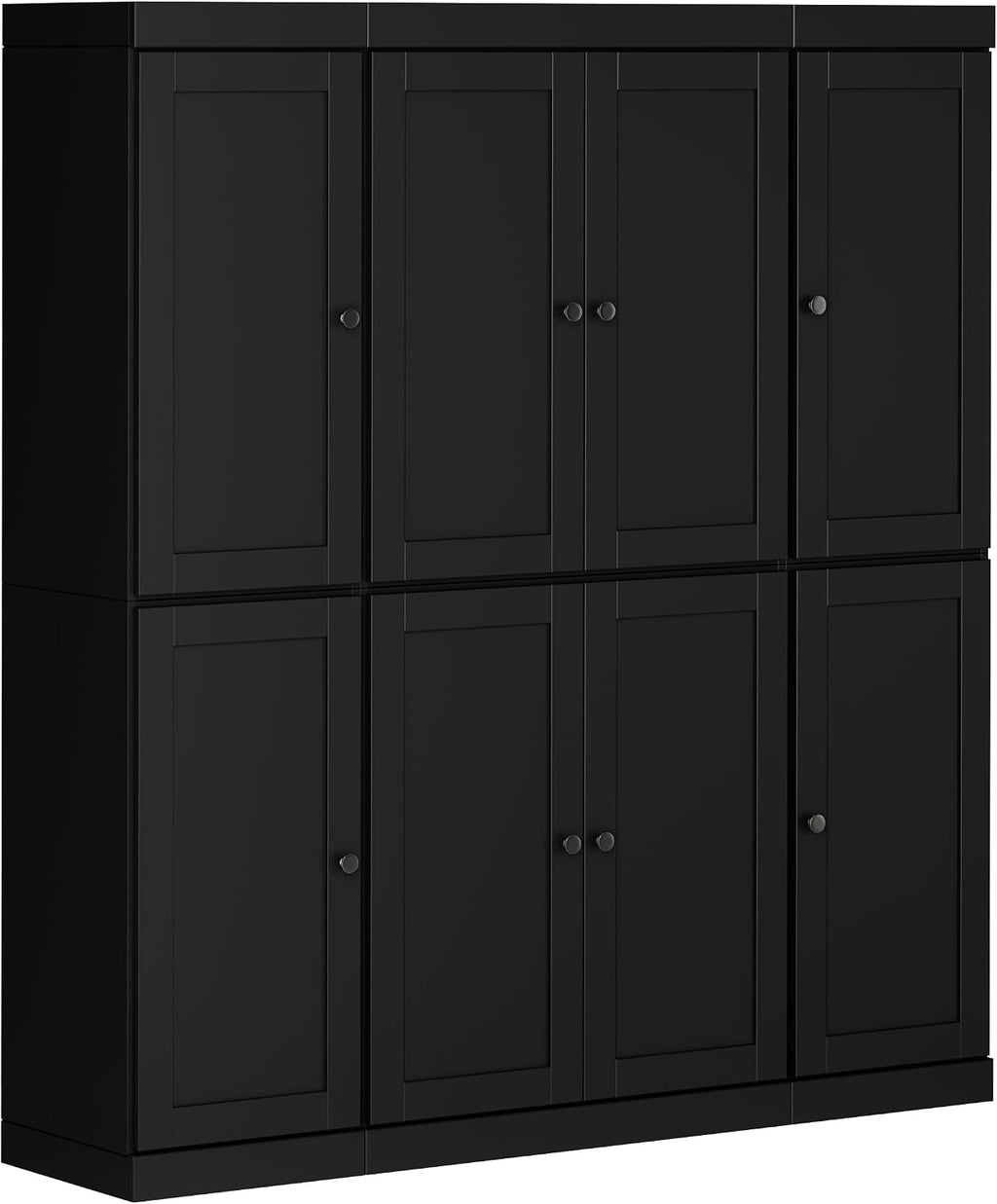Palace Imports Solid Wood Pantry Storage - 71.5" Tall x 65" W - Utility Cabinet w/ 8 Shaker Doors, 2 Drawers, 12 Adjustable Shelves - Kitchen Cupboard - Black, 100% Eco-Friendly Wood, Made in Brazil