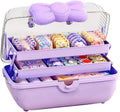 Cute Hair Accessories Organizer 3-Layers Kids Jewelry Storage Box Plastic Hair Accessories holder for Girls (Purple, 10.8 x 5.7 x 5.9 Inch)