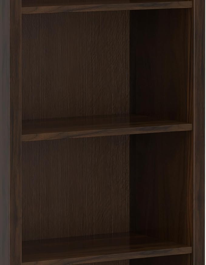 SIMPLIHOME Warm Shaker Bookcase - 72 inch Tall 5-Shelf Solid Wood Bookshelf in Tobacco Brown, Transitional Storage for Living Room, Study Room or Office with Adjustable Shelves and Tapered Legs