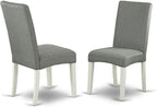 East West Furniture ANDR3-LWH-07 3 Piece Modern Dining Table Set Contains a Round Kitchen Table with Pedestal and 2 Gray Linen Fabric Parsons Dining Chairs, 36x36 Inch, Linen White