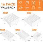 Criusia Drawer Organizer Clothes, 16 Pack Dresser Organizer Bins for Baby Clothes, Underwear Sock, Fabric Closet Organization and Storage Dividers for Nursery Bedroom (96 Compartments, White)