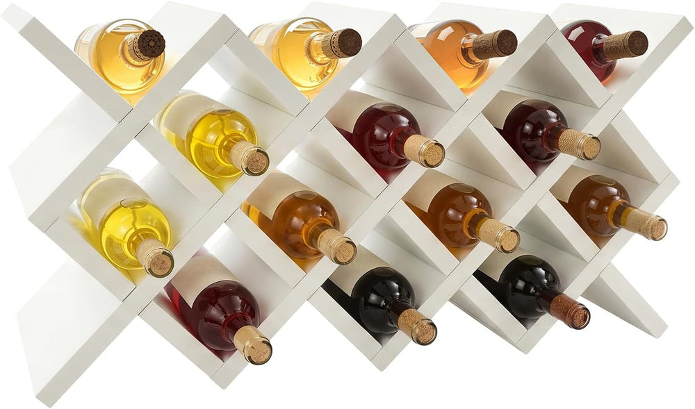 10 Grids Wooden Wine Rack – Wall Mounted or Countertop Storage, Diamond Latti...