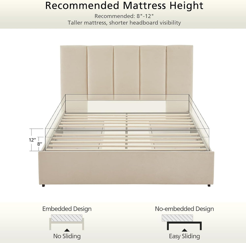 VELOCAVA Queen Size Upholstered Storage Bed Frame with 4 Drawers, Modern Line...