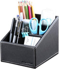 KINGFOM Remote Control Holder with 3 Compartments Pu Leather Remote Caddy Desktop Organizer Store Brush, Pencil, TV Guide, DVD, CD, Blu-Ray, Media Player, Heater Controllers(Black)