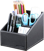 KINGFOM Remote Control Holder with 3 Compartments Pu Leather Remote Caddy Desktop Organizer Store Brush, Pencil, TV Guide, DVD, CD, Blu-Ray, Media Player, Heater Controllers(Black)