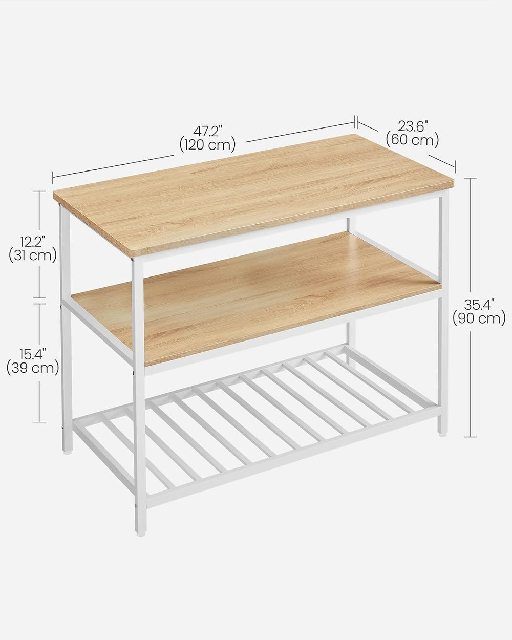 VASAGLE Kitchen Island with 3 Shelves, 47.2 Inches Width Kitchen Shelf with L...
