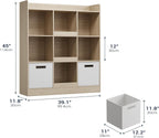 Housoul Kids Bookshelf, Toy Storage Organizer with Fabric Drawers, Natural | Bookshelf with 9 cube, 3-tier freestanding wooden open shelf bookshelf, modern kids display bookcase for living room, office