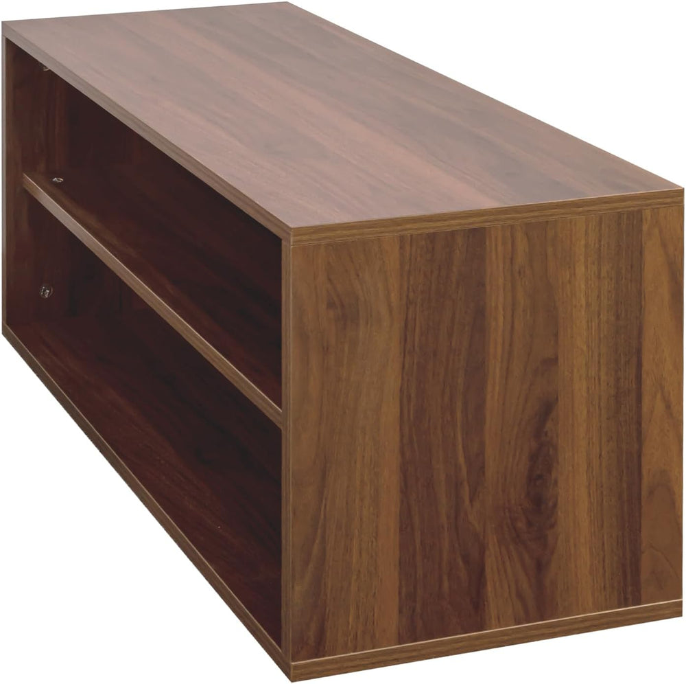 Walnut Stackable Storage Cabinet, 2 Tier Open Front Bookcase Organizer Shelf
