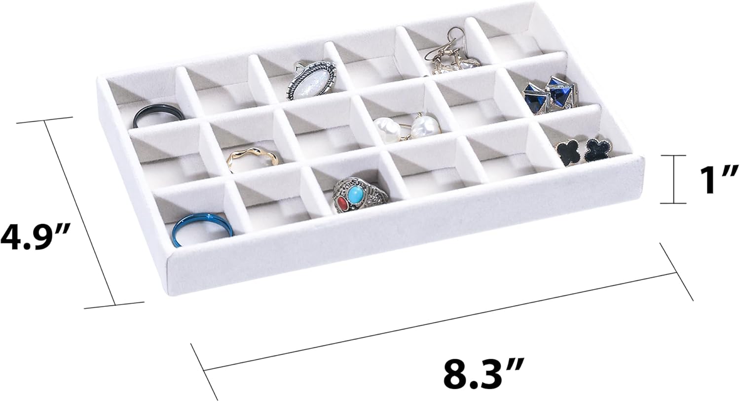 Frebeauty Jewelry Organizer Tray,Stackable Velvet Jewelry Trays,Drawer Inserts Earring Organizer For Women Jewelry Storage Display Case for Rings Stud Necklaces,Set of 6(White)