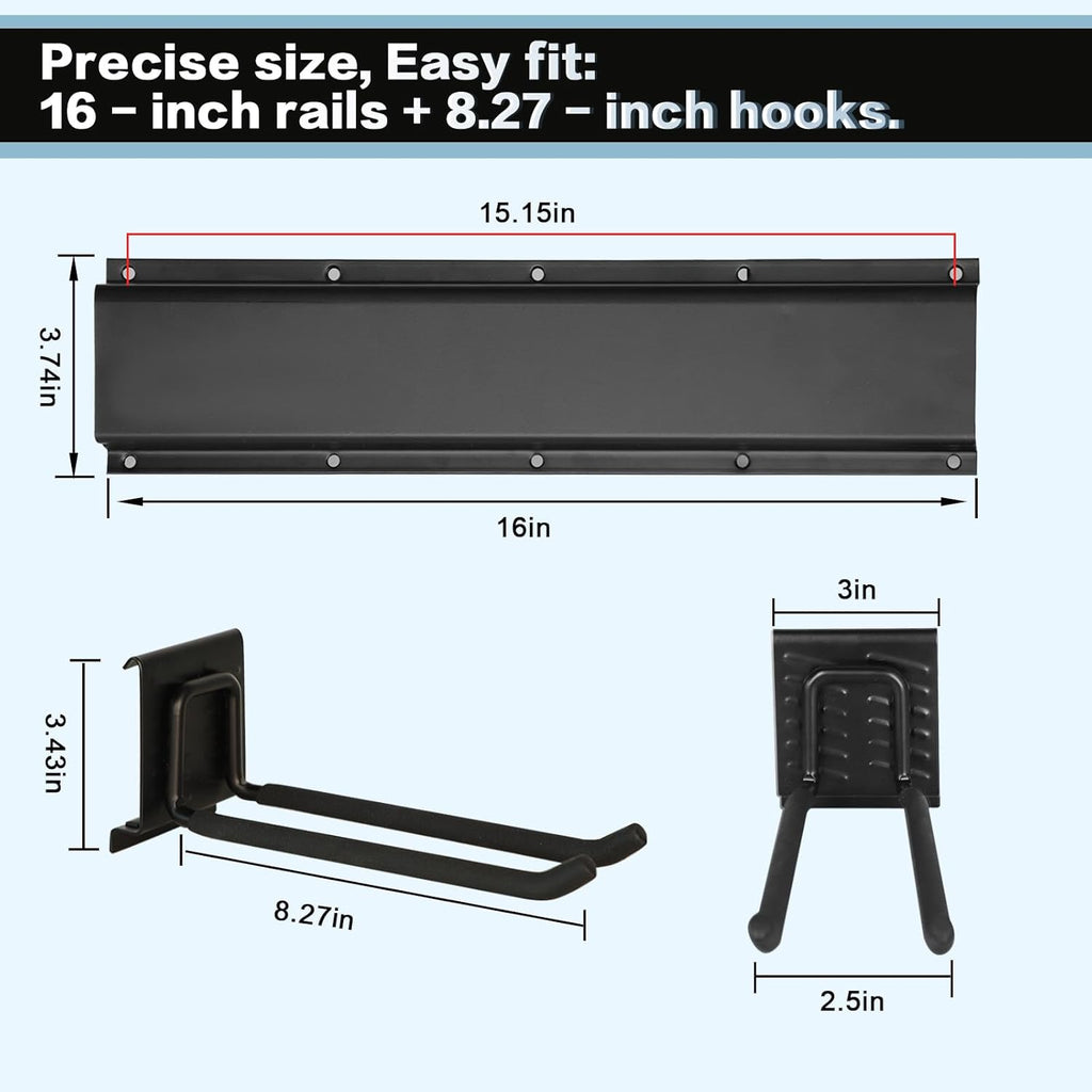 Garage Tool Organizer Wall Mount 32in- 4 Heavy Duty Hooks,240lbs Capacity, Garage Organization & Storage Rack for Broom, Rake & Snow Equipment - Tool Organizer & Men’s Gift Choice