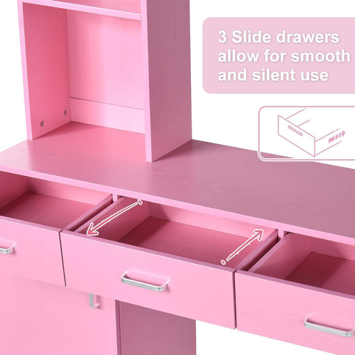 4ever2buy Barber Station for Hair Stylist, Salon Wall Station with Barber Cabinet, Hair Stations Equipment Hair Dryer Holder, Drawers (Pink)