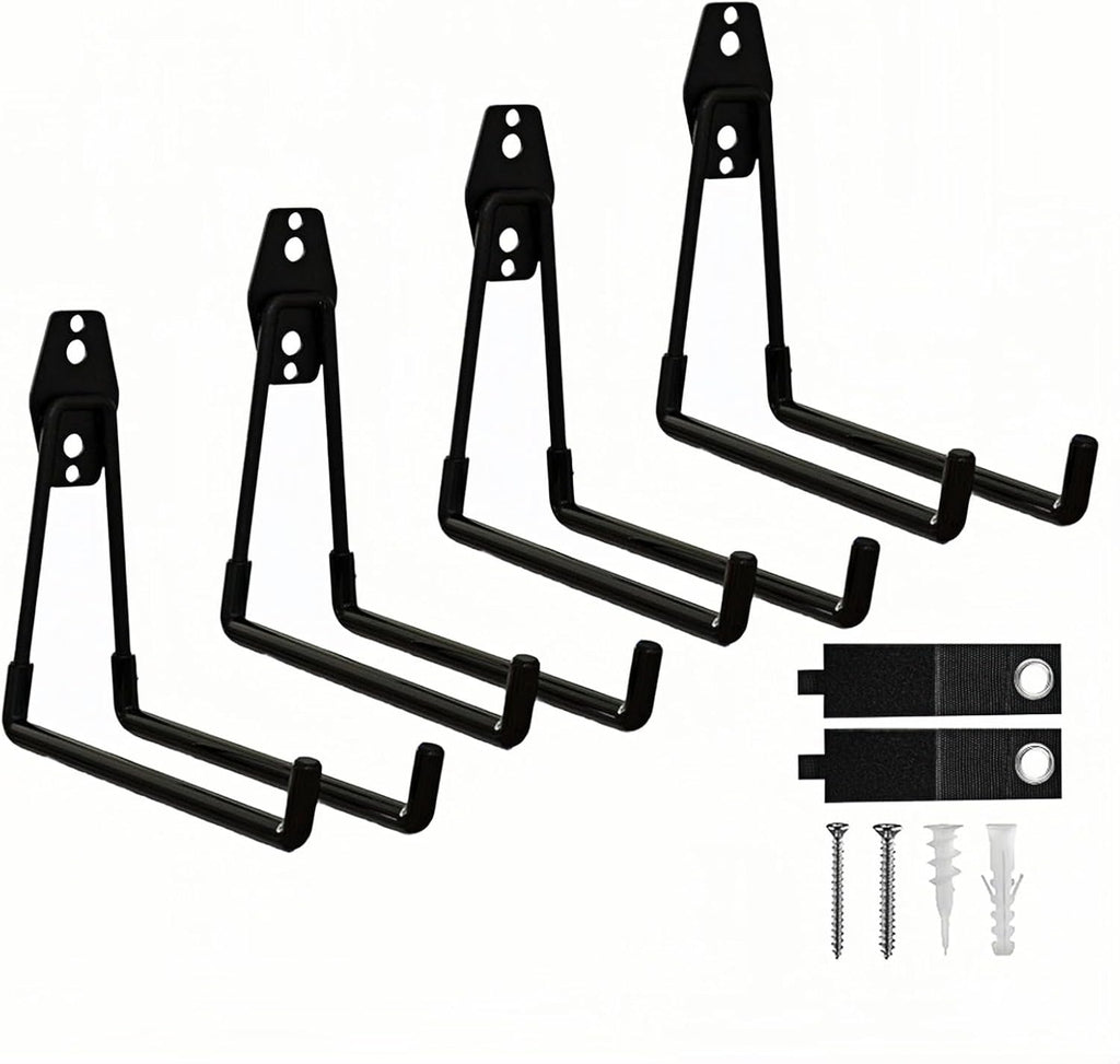 4 Pack Garage Hooks Heavy Duty with Anti-Slip Coating, Steel Utility Ladder Hooks for Hanging Garden Tools, Hoses, Ropes, Bikes and More (7.7in)