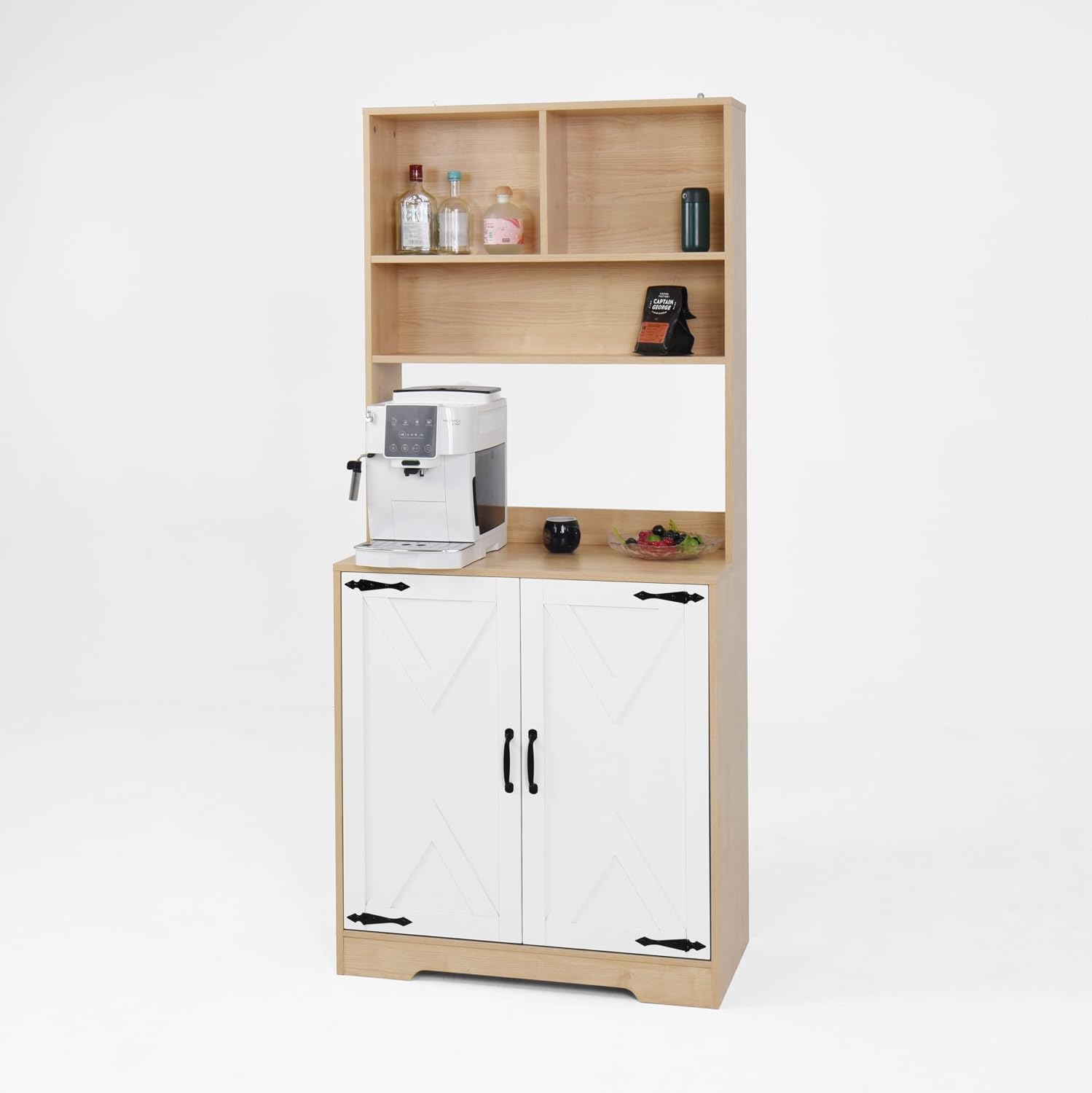 Pantry Cabinet with 2 Doors, 3-Tier with Shelves, Freestanding Larder Cupboard, Kitchen Pantry Storage Cabinet for Kitchen, Dining Room