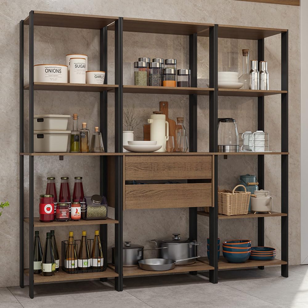 Madesa Kitchen Pantry Storage Rack with 2 Drawers and Open Shelves 74" L...