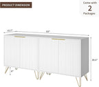Fluted TV Stand for 60 Inch TV, Modern TV Stand, White Entertainment Center w/ 2 Storage Cabinets, Adjustable Shelves & Gold Handles, Wood Media Cabinet for Living Room, White