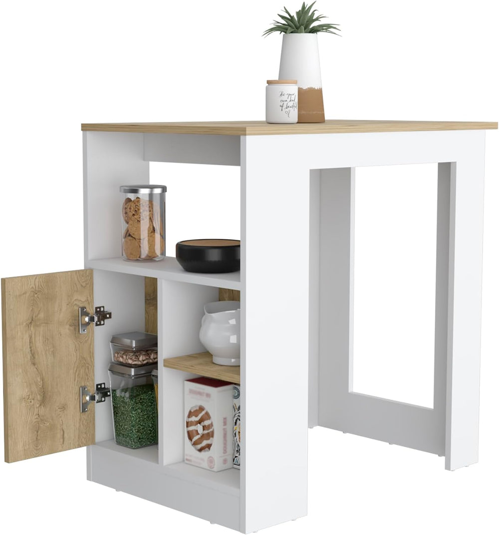 Kitchen Island with 1-Door Cabinet and Side Shelves | Push-to-open cabinet wi...