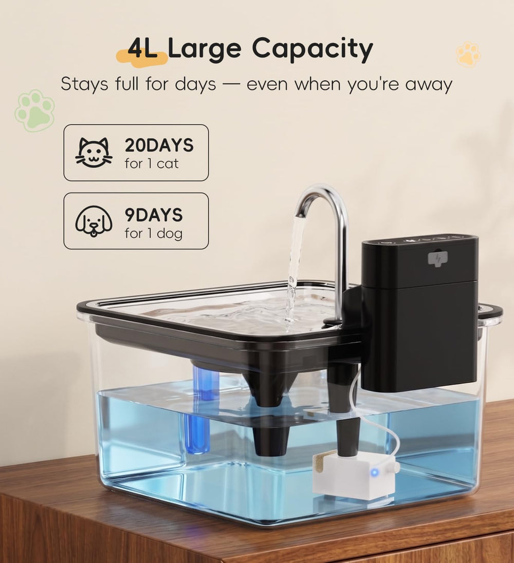 Cat Water Fountain Stainless Steel, 135oz/4L Cordless Pet Fountain for Cat