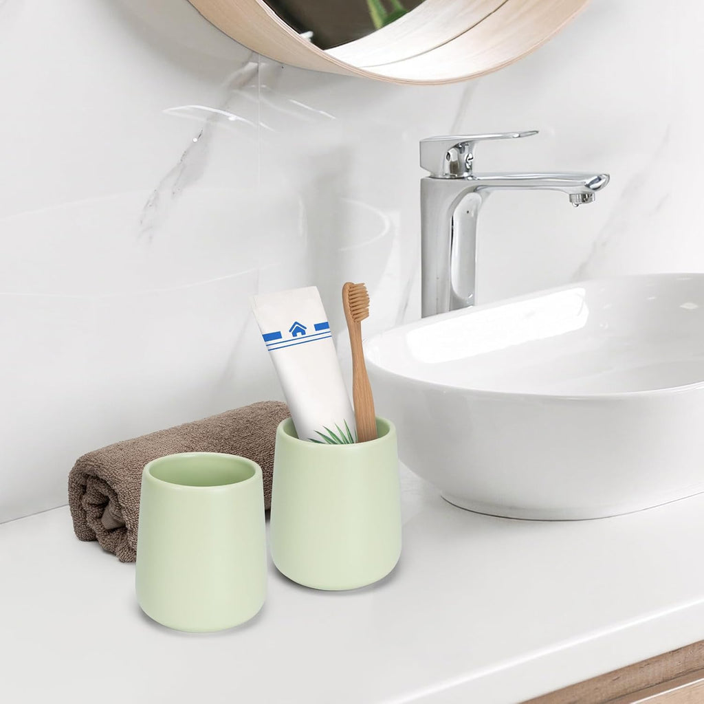 Bathroom Tumbler Cup Ceramic 13.5oz Reusable Toothbrush Cup 400ml,Toothbrush Holder Adequate for Your Bathroom (Green)