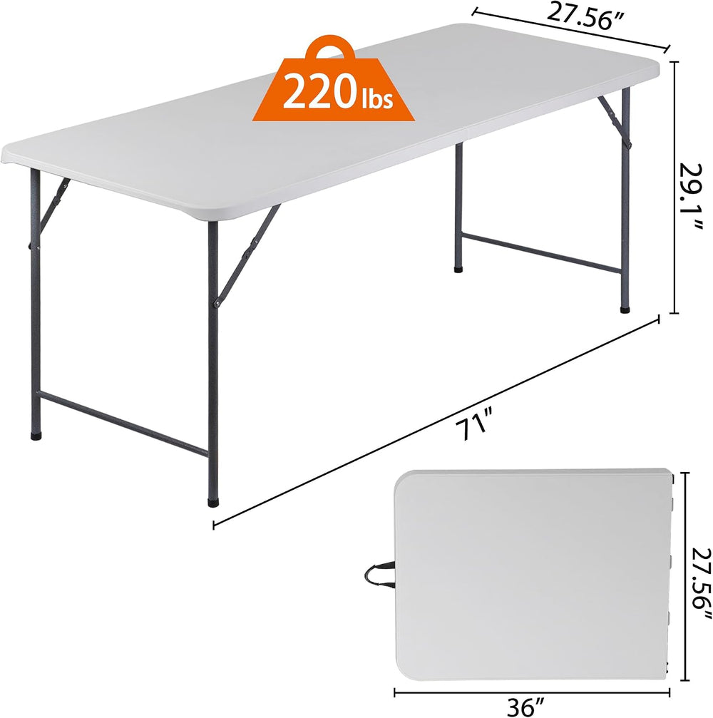 ZenStyle 6 ft Folding Table - 71"x27" Rectangular Portable Plastic ...