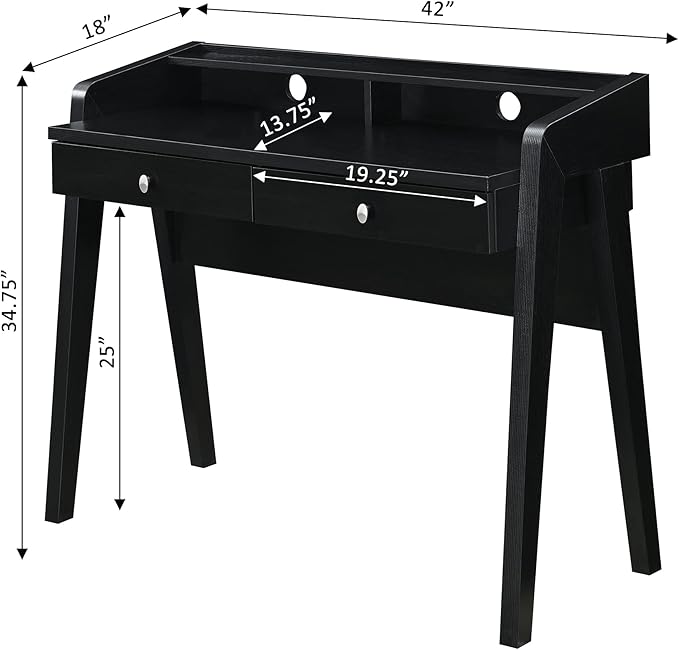 Convenience Concepts Newport Deluxe 2 Drawer Desk with Shelf, Black