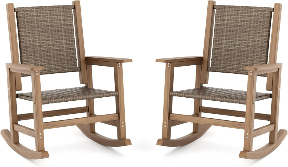 HDPE Outdoor Rocking Chair Set of 2, Wicker Patio Rocking Chair for Adult, Al...